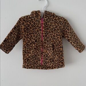George Leopard-Print Fuzzy Fleece Jacket with Pink Trim